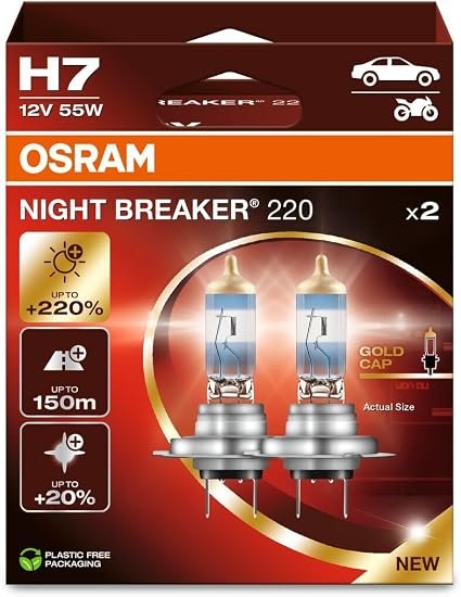 OSRAM NIGHT BREAKER 220, H7, 220% Brighter Halogen Headlight Lamp (2 Lamps)