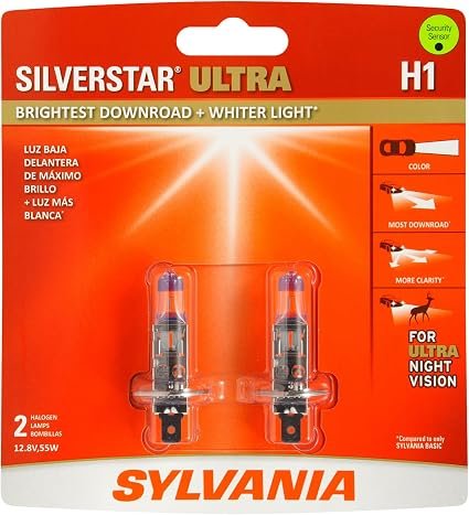 SYLVANIA H1 SilverStar Ultra Halogen Headlight Bulb, 2 Bulbs