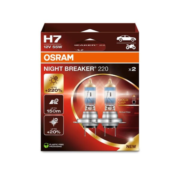 OSRAM NIGHT BREAKER 220, H7, 220% Brighter Halogen Headlight Lamp (2 Lamps)