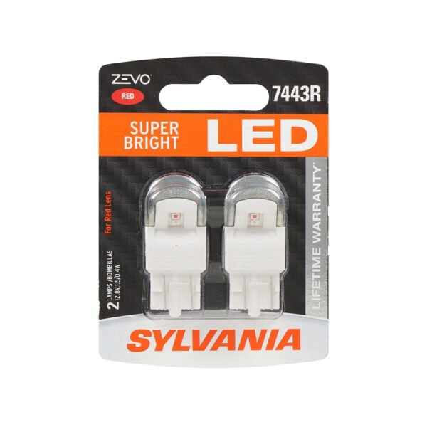 SYLVANIA 7443 T20 ZEVO LED Red Bulb, Stop & Tail Light, 2 Bulbs